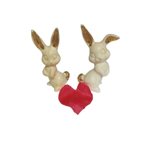 Decorative Easter Rabbits Bunny Figurines White Ivory Gold Bisque 80's RARE VTG - Picture 11 of 16